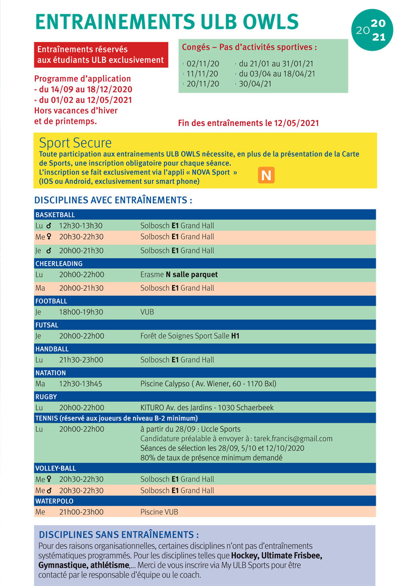 Ecole De Sports De L Ulb Asbl Ulb Sports Grilles Des Programmes